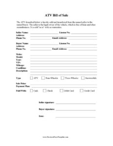 ATV Bill Of Sale