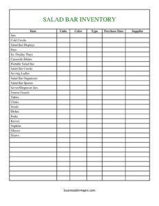 Salad Bar Items Inventory Spreadsheet