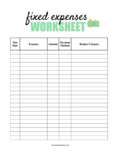 Fixed Expenses Worksheet