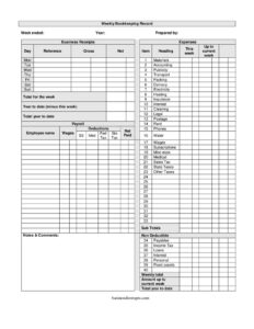 Weekly Bookkeeping Record