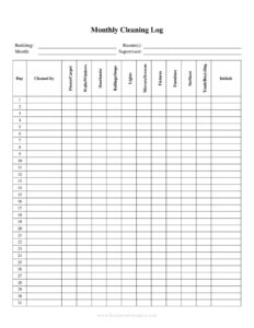 Monthly Cleaning Log