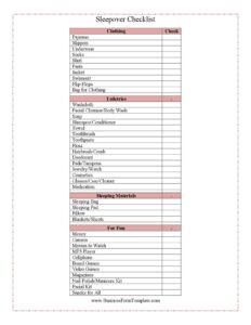 Sleepover Checklist