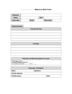 Return To Work Form