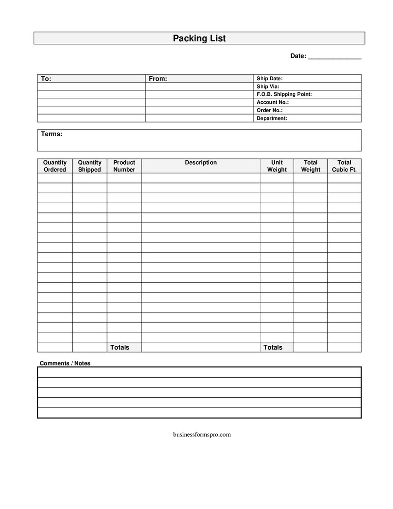 Packing List Template — Free PDF & DOCX Download