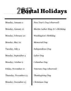 Postal Holidays