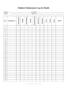 Monthly Outdoor Maintenance Log